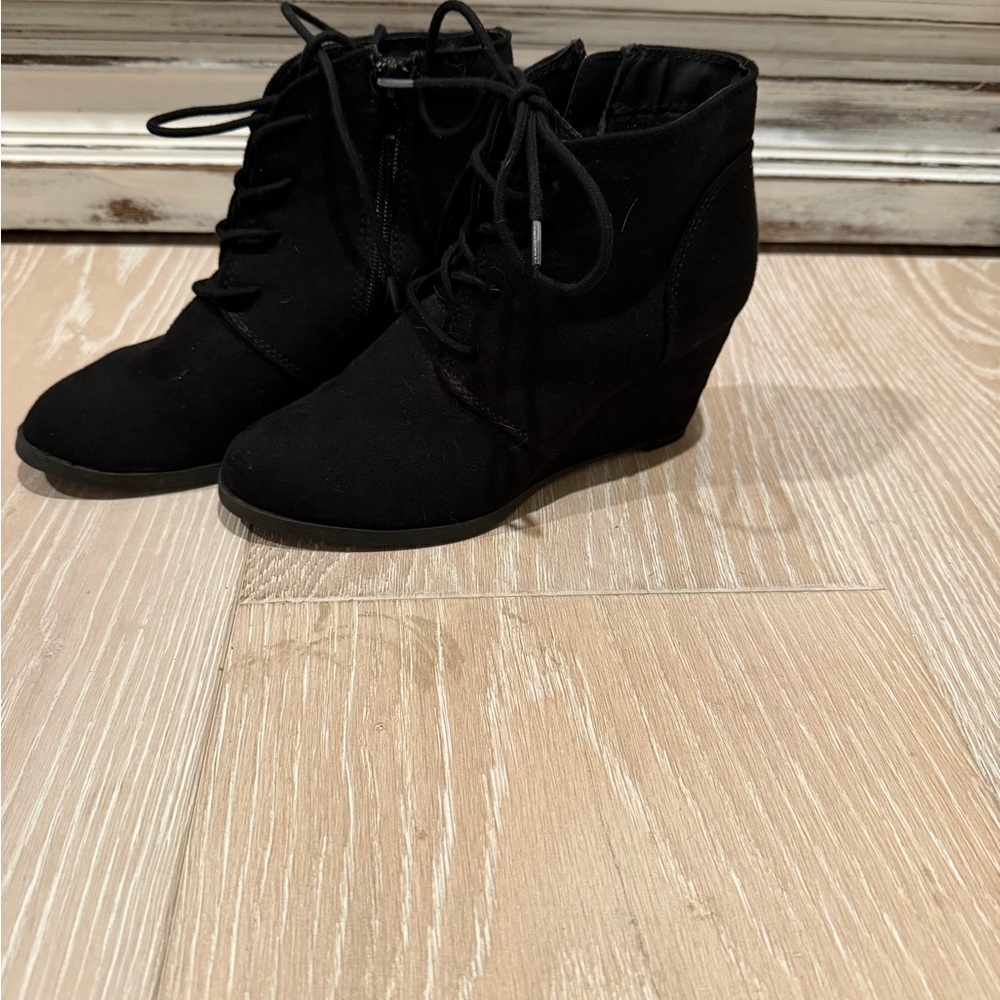 American Rag Black Lace-Up Wedge Ankle Booties